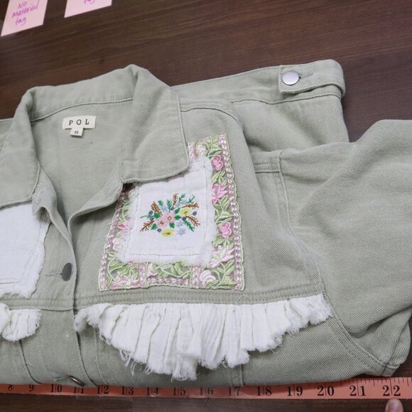 POL Jean Jacket Womens S Sage Green NWOT Cottagecore Boho Hippie Granny Eclectic - Picture 12 of 16